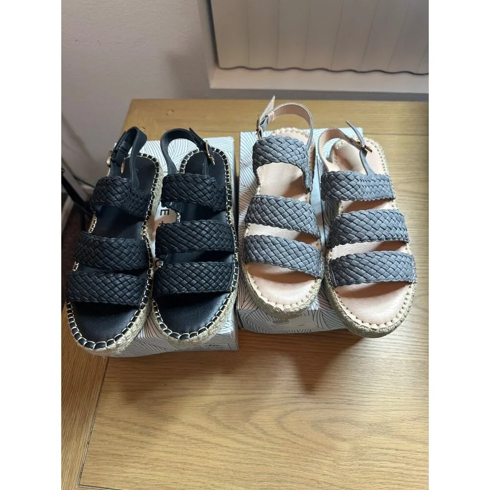 Chase & Chloe Women's Woven Strap Platform Sandals Lot of 2 Black & Gray Size 9